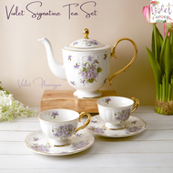 Violet Flamingo ชุดน้ำชาลายดอกไม้สีม่วงขอบทอง (Violet Signature Tea Set)