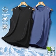 Men's Ice Silk Vest Mesh Summer Gym Sleeveless Top Plus Size Blue Black White Grey