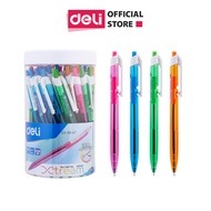 Hộp 50 bút bi mực xanh pastel ngòi 0.7 mm DELI - viết trơn mực đều - Bút Bi bấm bút gel nước - EQ03