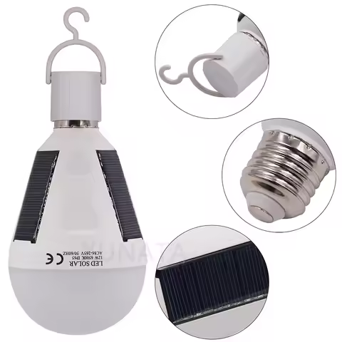 Solar Powered LED Ball Bulb Or 18650 Rechargeable 85V-265V 7W 12W Hanging Lights Emergency Camping T