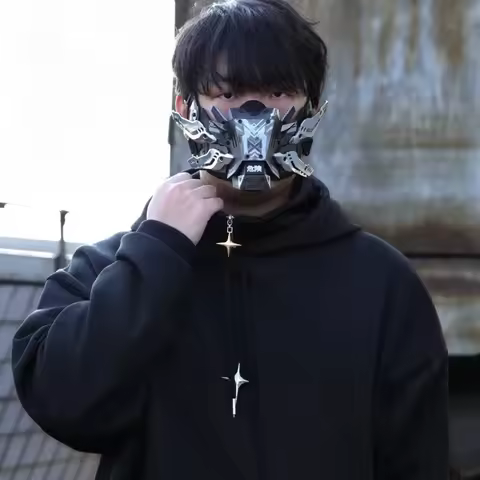 Cyberpunk Predator Half Face Mechanical Mask - LED Glowing Tactical Windproof Mask Cosplay Commander