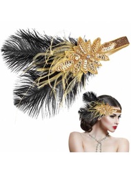 1920年代女性羽毛水晶頭飾20年代弗拉珀盖茨头饰派对用