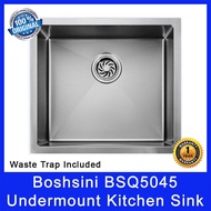 Boshsini BSQ5045 Undermount Kitchen Sink. Nano Coating. Waste Trap Included. SUS304 Stainless Steel. Local SG Stock.