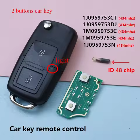 2 Buttons 434mhz ID48 Car Key Fob Remote for VOLKSWAGEN/VW Passat Touran Beetle Bora Golf SEAT Toled