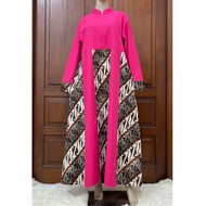 Gamis Batik Kombinasi Polos Terbaru Jumbo Busui/Gamis Syari Batik