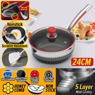 Chiaw77 [ 24CM ] Double Sided Honeycomb Stainless Steel Single Handle Wok SUS316 Petty Pot