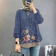 Muslim shirt vintage style printed blouse for Muslims long sleeve shirt plus size for Muslim top