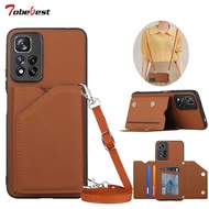 Crossbody Lanyard Necklace Wallet Leather Case for Xiaomi Redmi Note 11 10 9 9S Pro 9A 9C 4G 5G Stand Phone Bag Cover