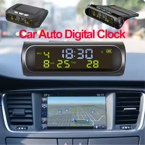 Car Auto Digital Solar Clock ABS PC Material High Temperature Resistant LCD Display Loud Alarm DC5V 