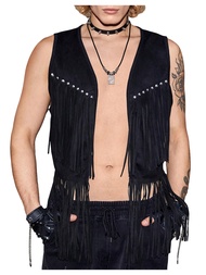 Men's Fringe Vest Jacket Cowboy Vest Sleeveless Open Front Tassel Tops
