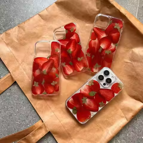 ins Light luxury strawberry Phone Case For iPhone16 Pro Max15 14 13 12 11 XR XS Max7 8Plus Y2K good 