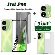 itel P55 Tempered Glass itel P55 Screen Protector itel P55 5G Camera Lens Protector Full Cover Screen Matte Privacy Glass 3In1 Carbon fiber back film