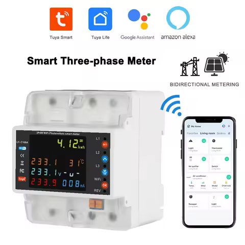 Smart Life Energy Monitoring 100A Tuya WiFi 3-Phase Meter with Bi-Directional Auto-Reclosing Relay