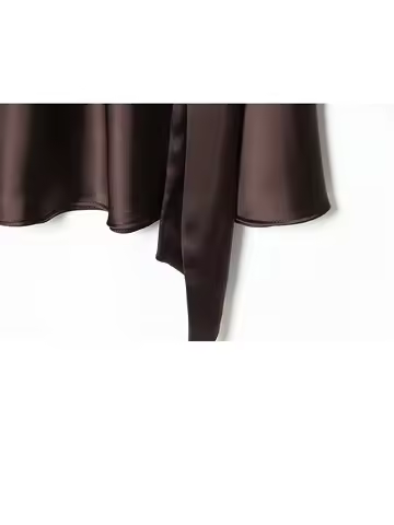 HH Women's French Scarf Decorated V-Neck Mini Dress Silk Satin Texture Light Luxury Elegant High Wai