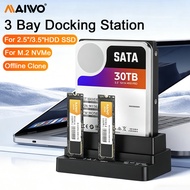 MAIWO 3 Bay M.2 NVME SSD Docking Station & 2.5 3.5 Inch SATA HDD Enclosure Offline Clone 10Gbps Supp