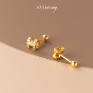 1000earring 925 Sterling Silver Diamante Hermione Barbell Earrings - Gold