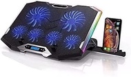 QLOSA Laptop Cooling Pad, Gaming Laptop Cooler Stand, 6 Quiet Cooling Fans, Height Adjustable, Two USB Ports, Suitable for 12”-17.3”Laptop seven light effect modes