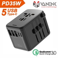 VANENIK PD35W Type-C Universal Travel Adapter with 3USB A+2USB C Fast Charger Wall Plug Top Internat