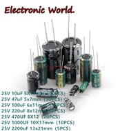 25V In-Line Aluminum Electrolytic Capacitor Components 25V 10uF 47UF 100UF 220UF 470UF 1,000UF 2200U