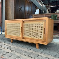 ตู้ไม้สัก ผสมหวายแท้ ตู้ไม้หวาย กว้าง 120 x สูง 60 x ลึก 40 cm. (ประกอบแล้ว) ชั้นวางทีวี ตู้วางรองเท