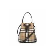 BURBERRY 檔案米色格紋水桶包