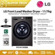 LG Front Load Washer Dryer FV1410H3P with AI Direct Drive & Steam 11/7kg - TurboWash 360 | Full Stai