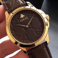 （月付1300）GUCCI 公司貨 蜜蜂女錶 棕色皮帶x金框 YA1264035