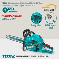 TOTAL 46cc Gasoline Chain Saw 1800W 18" Bar Easy Start 2-Stroke Engine (TG5451811)