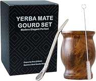 LA FEE Yerba Mate Natural Gourd/Tea Cup Set Brown (Original Traditional Mate Cup - 8 Ounces)，Include