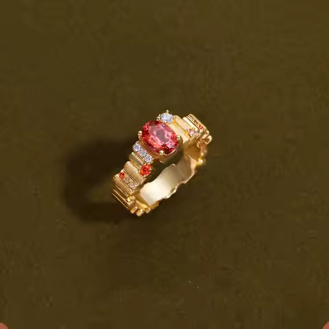 Luxury 24K 9999 Pure Gold real gold Women's Ruby Moissanite Ring