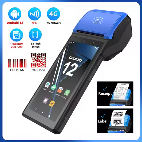 4G Android 12 Handheld Terminal Mobile POS Printer with 58mm Thermal Receipt & Label 2-in-1 Printing