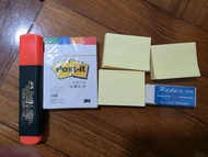 Faber-Castell螢光筆、Post-it便條紙、橡皮擦