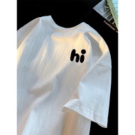 Trendy hi Letter Heavy Cotton Short-Sleeved T-Shirt Men Summer 2026 New Style White Loose Half-Sleev