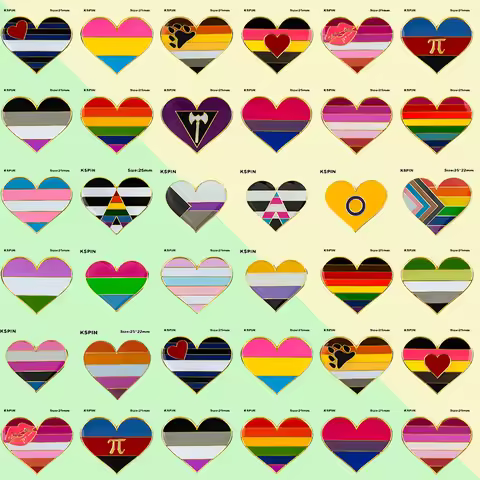 LGBT Rainbow homosexual Lipstick Kiss lip Lesbian Pride Flag Pride heart shaped flag lapel pin badge