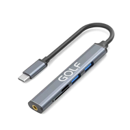 GOLF รุ่น H9 5in1 HUB USB C ฮับอะแดปเตอร์อ่านการ์ดความจำ แบบเสียบ USB TF SD และ3.5mmแจ็คหูฟัง อะแดปเ