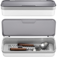 LemonRoad 2 Pcs Plastic Kitchen Drawer Organizer with Lid and Drainer, Utensil Organizer, Gray Flatw