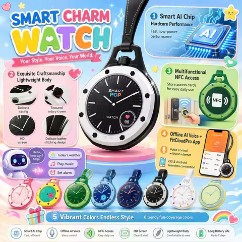Smart Watch Kids Smart Neck Watch – Fun AI Assistant NFC Access Custom Watch Faces & Colorful Style