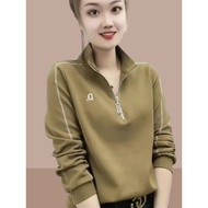 baggy sweatshirt half zipper sweatshirt Half Zipper Spring Autumn Thin Style Hoodless Ladies Sweatsh