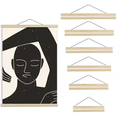 Natural Wooden Strip Pine Frame Magnetic Frame for Poster File Photo Frame Black White Walnut 20cm 3