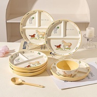 Cute Horse Ceramic Round Three-Grid Plate Compartment Plate Ceramic Rice Bowl Water Cup 211 Fat-Redu