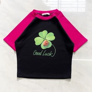Super cute 4-leaf clover printed crop top with real photo