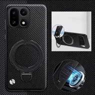 For OnePlus 15 Wireless Charging Carbon Fiber PU Leather Case For OnePlus 13R 12R 11R Magnetic Stand