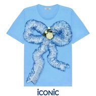 iCONiC MY MOM KNITTED THIS JASMINE T-SHIRT #20273X เสื้อยืด ปีกระบาย โบว์ แต่ง เข็มกลัด ดอกมะลิ ถักม