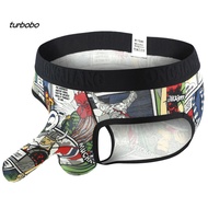 turbobo Thong Print Body Sculpting Cotton Blend Men Sexy U Convex Underwear for Rest Room