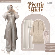 Dearlumi - Trendy 3-in-1 Eid Outfit Set (Tulip Tunic Outer + Bella Square Hijab + Knit Pants IVORY) 