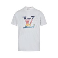 法國精品Louis Vuitton LV彩色漸層牙刷絨LOGO短袖T恤 代購