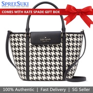 Kate Spade Handbag In Gift Box Crossbody Bag Cruise Houndstooth Medium Tote Black White # K8125