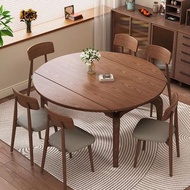 實木家用折疊餐桌 圓餐枱 胡桃木色飯桌Dining table and chairs
