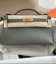 Hermes Kelly pochette mini Kelly 1代 積雲雨灰金扣 Col 0L ghw stamp W