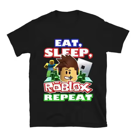 Roblox Gamer Shirt Eat Sleep Roblox Repeat Kids Boys Avatar Headphone Graphic Tee O-Neck Cotton Top